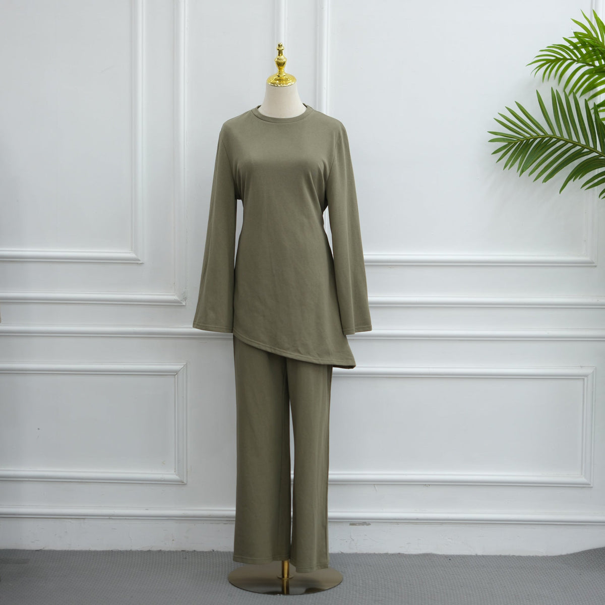 Cotton Belted Tunic & Wide-Leg Pants Set(MS570) - Mariam's Collection