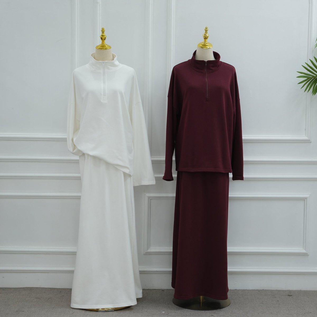 Cotton Half-Zip Top & Maxi Skirt Set(MS441) - Mariam's Collection