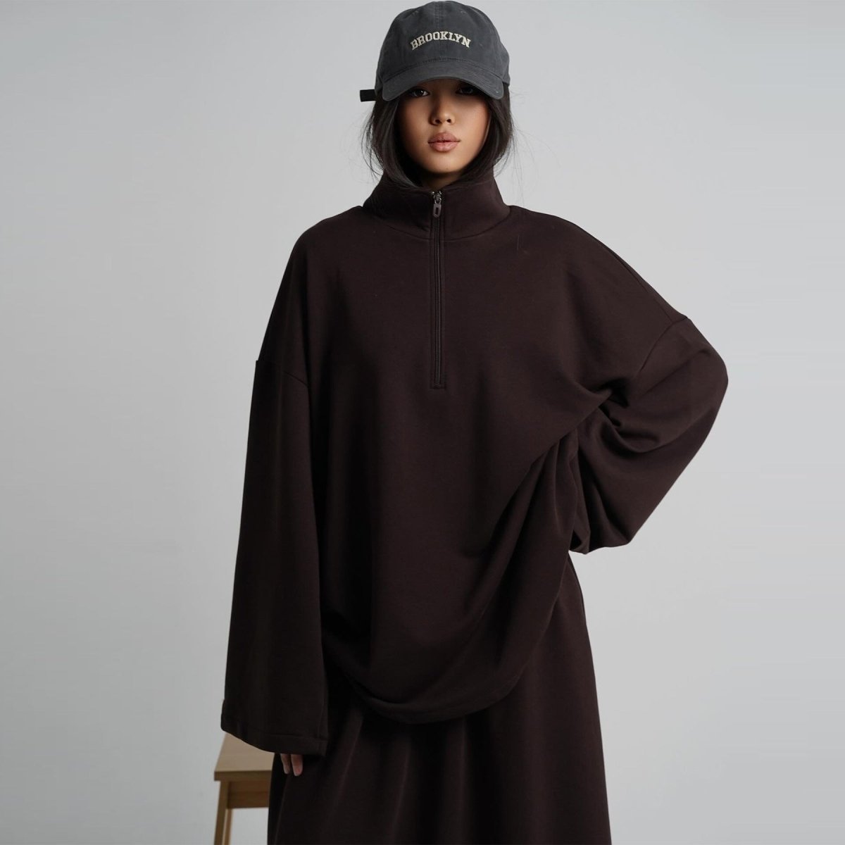 Cotton Half-Zip Top & Maxi Skirt Set(MS441) - Mariam's Collection