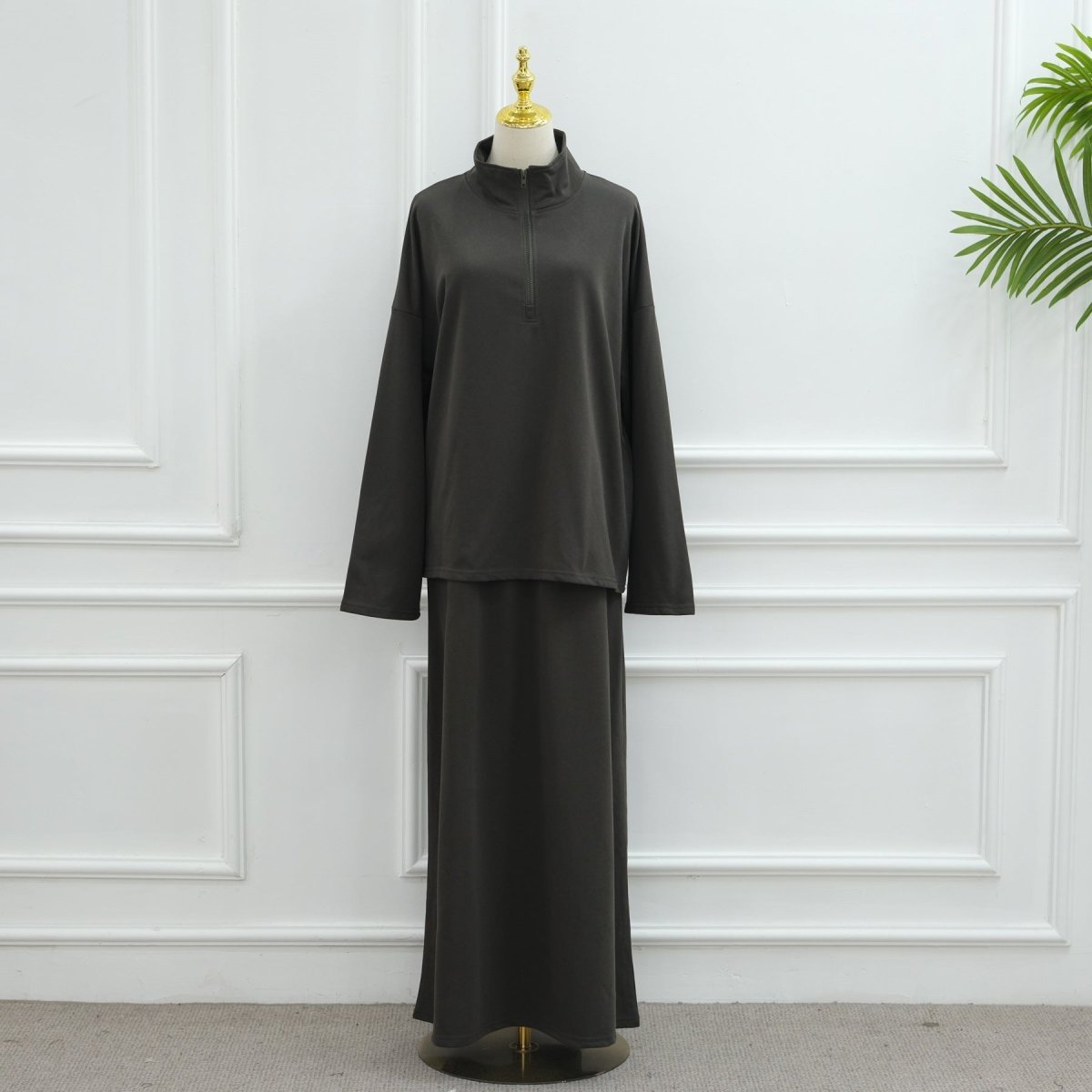 Cotton Half-Zip Top & Maxi Skirt Set(MS441) - Mariam's Collection
