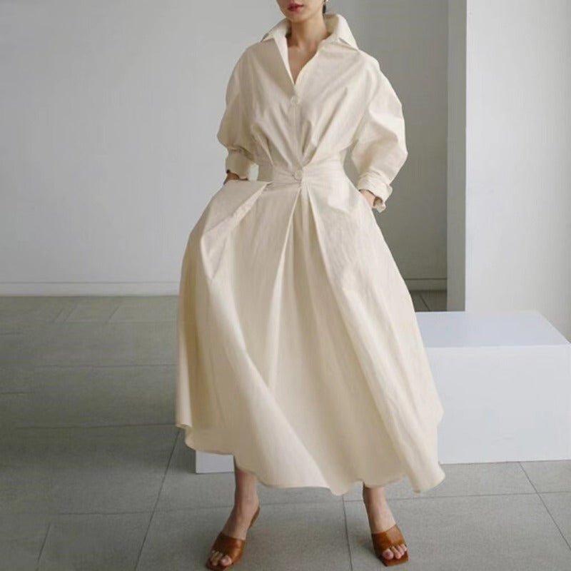 Cotton Linen Polo Collar Long Sleeve Maxi Dress(MS116) Apricot / 4XL Cotton Linen Polo Collar Long Sleeve Maxi Dress(MS116) Apricot / 4XL