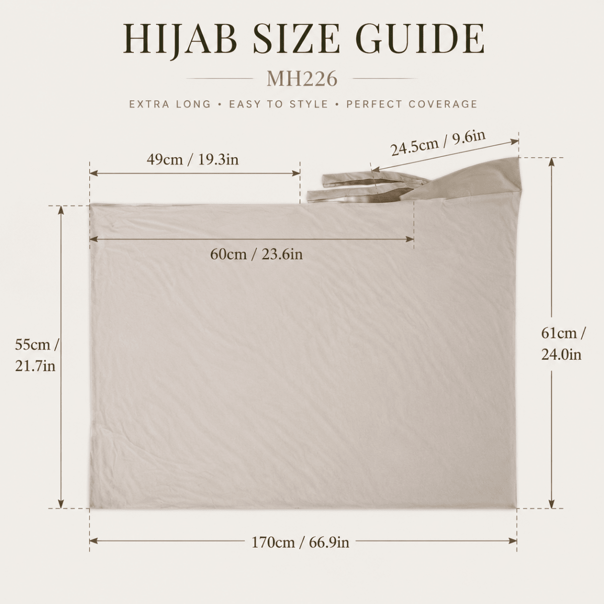 Cotton Modal Long Tail Hijab – Non-Slip, Breathable Instant Hijab (MH226) - Mariam's Collection