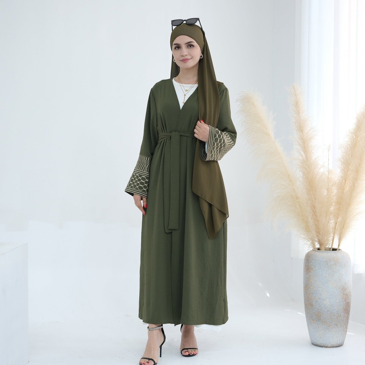 Crepe Embroidered Open Abaya (MOA072) - Mariam's Collection