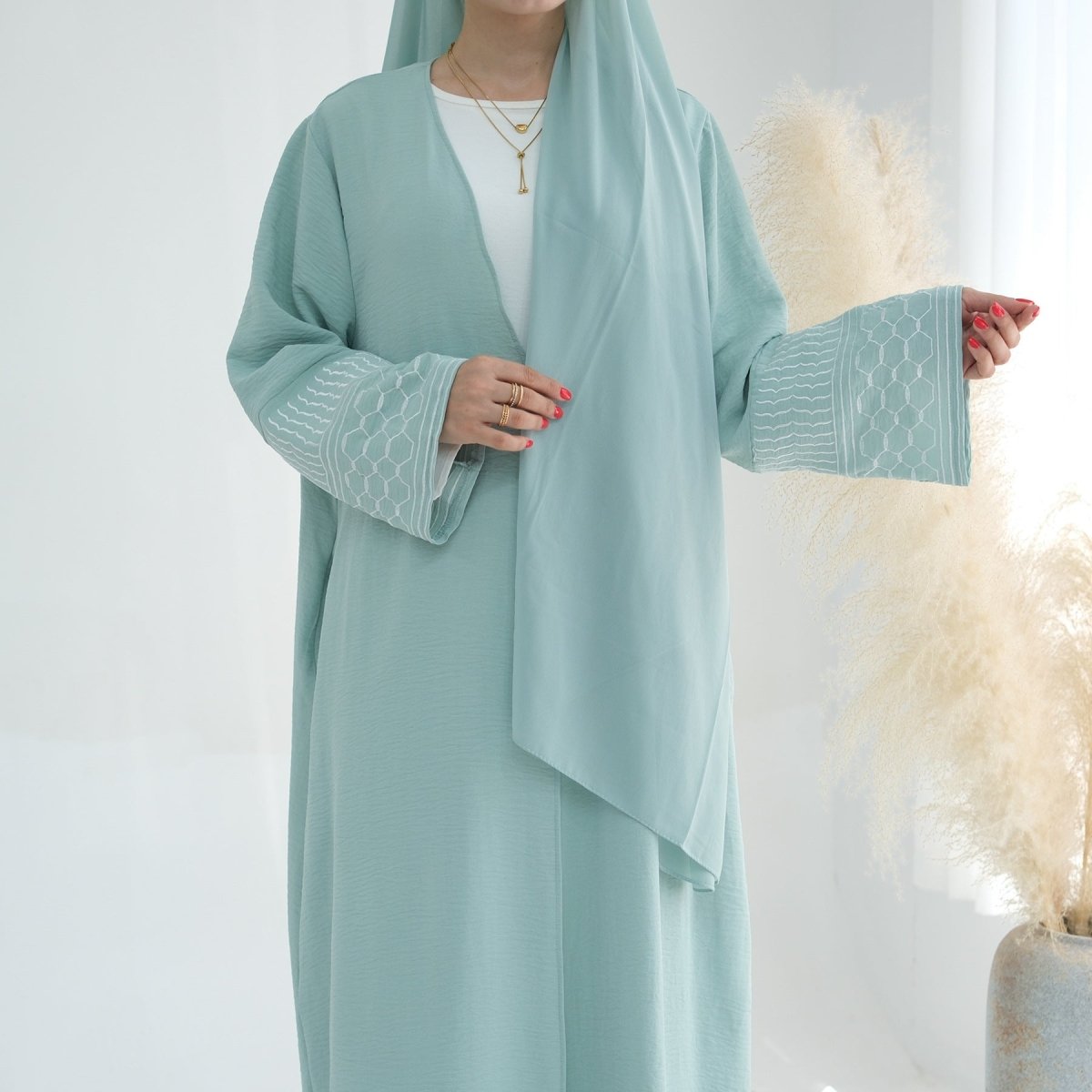 Crepe Embroidered Open Abaya (MOA072) - Mariam's Collection