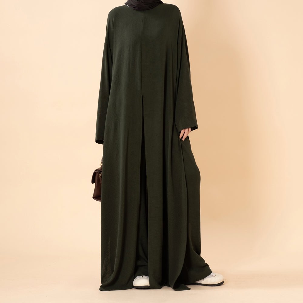 Crepe Multi-Slit Abaya Set | Wide-Leg Pants with Pockets (MA436) - Mariam's Collection