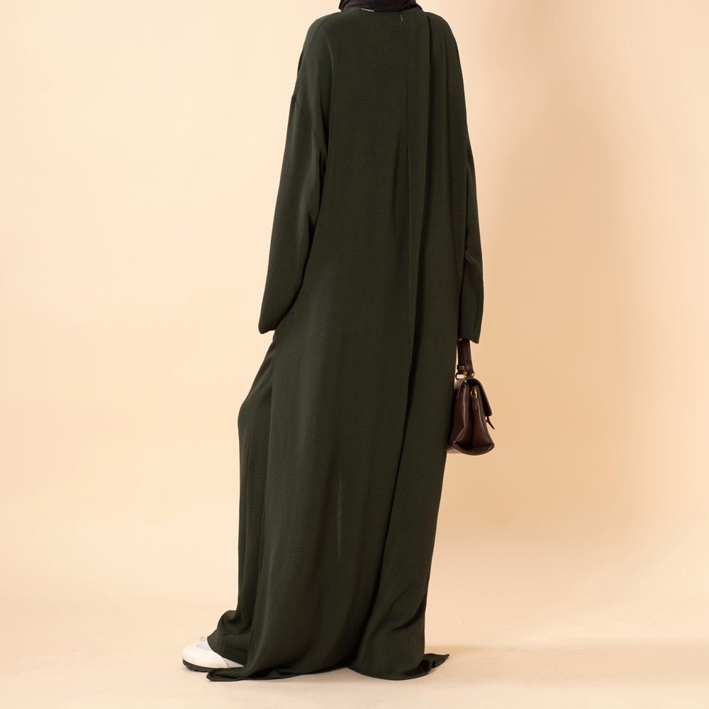 Crepe Multi-Slit Abaya Set | Wide-Leg Pants with Pockets (MA436) - Mariam's Collection
