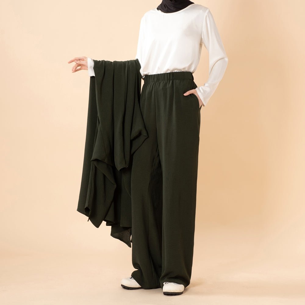 Crepe Multi-Slit Abaya Set | Wide-Leg Pants with Pockets (MA436) - Mariam's Collection