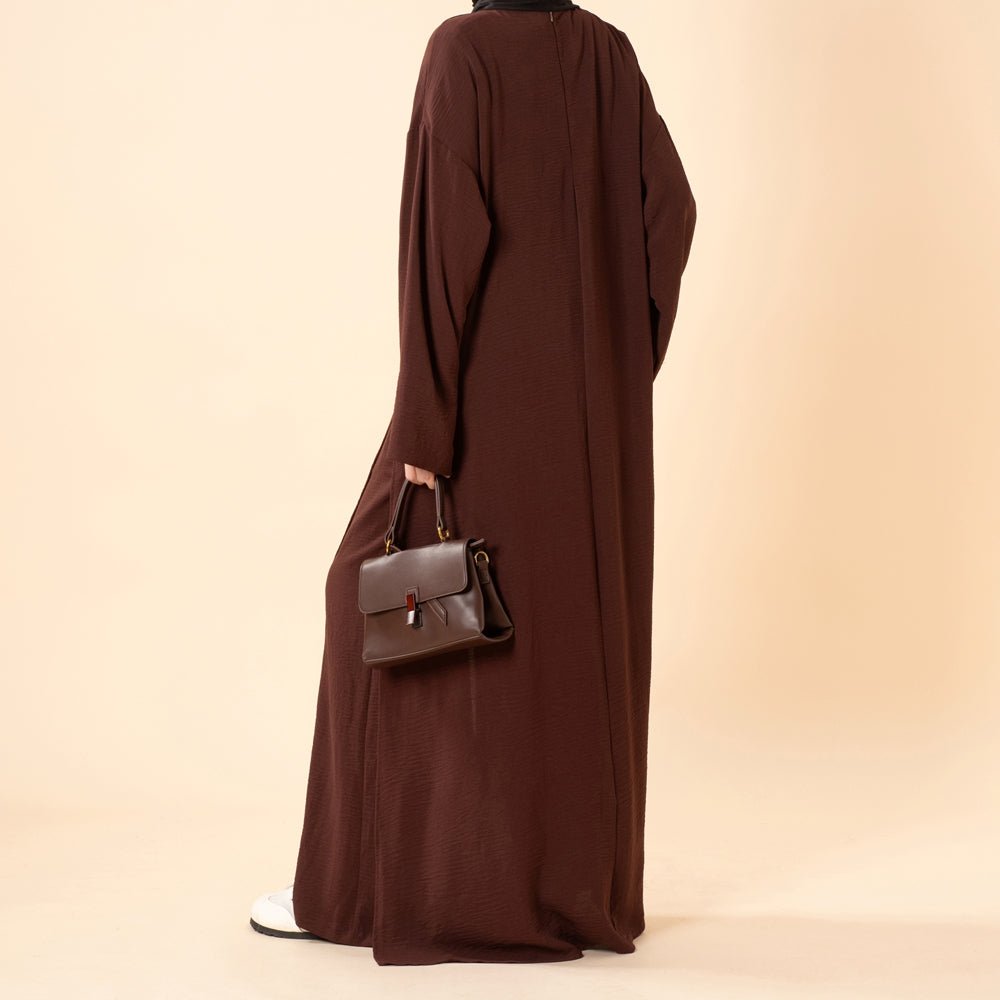 Crepe Multi-Slit Abaya Set | Wide-Leg Pants with Pockets (MA436) - Mariam's Collection
