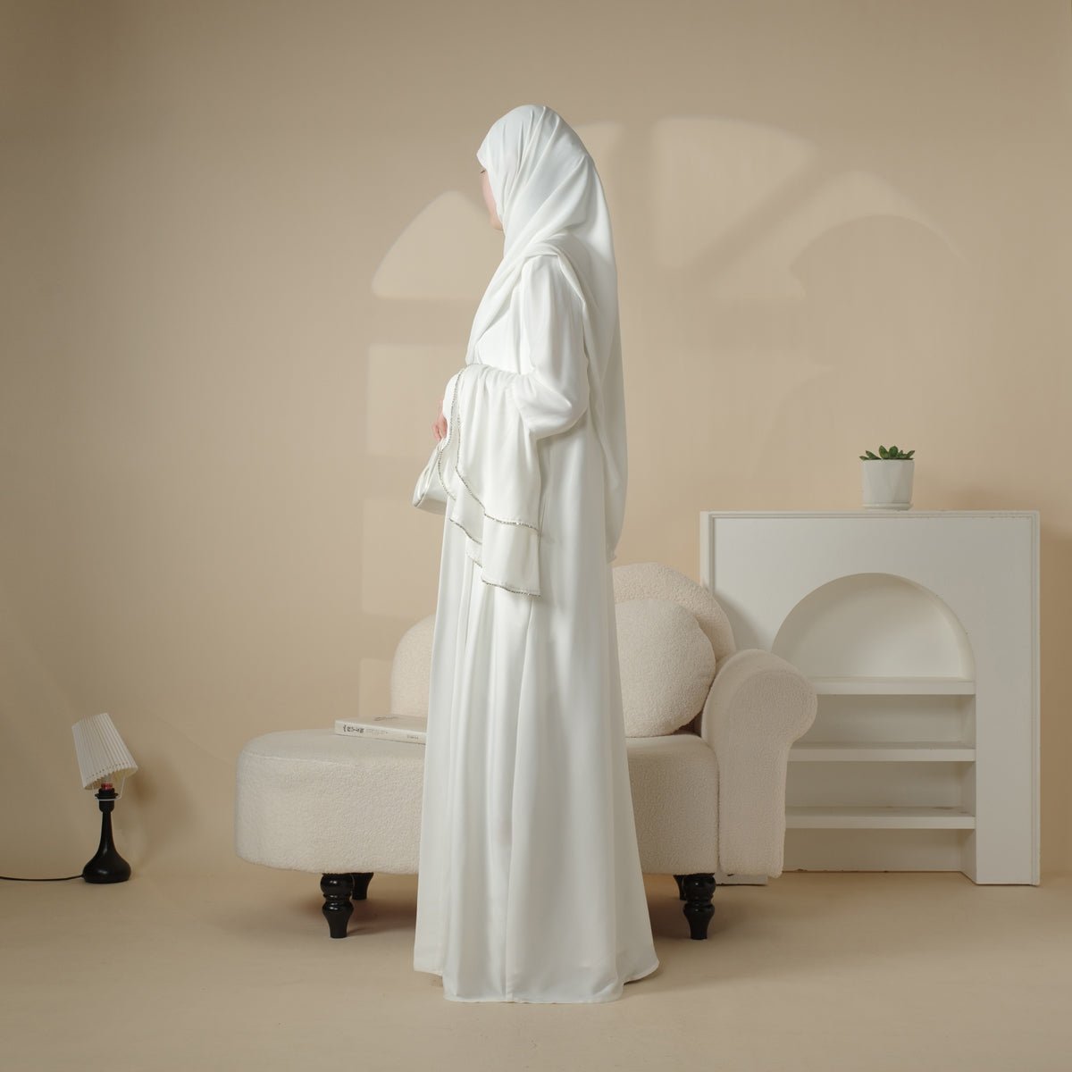 Crepe Satin Ruffle Sleeve Abaya, 5 - Piece Set (MOA033) - Mariam's Collection