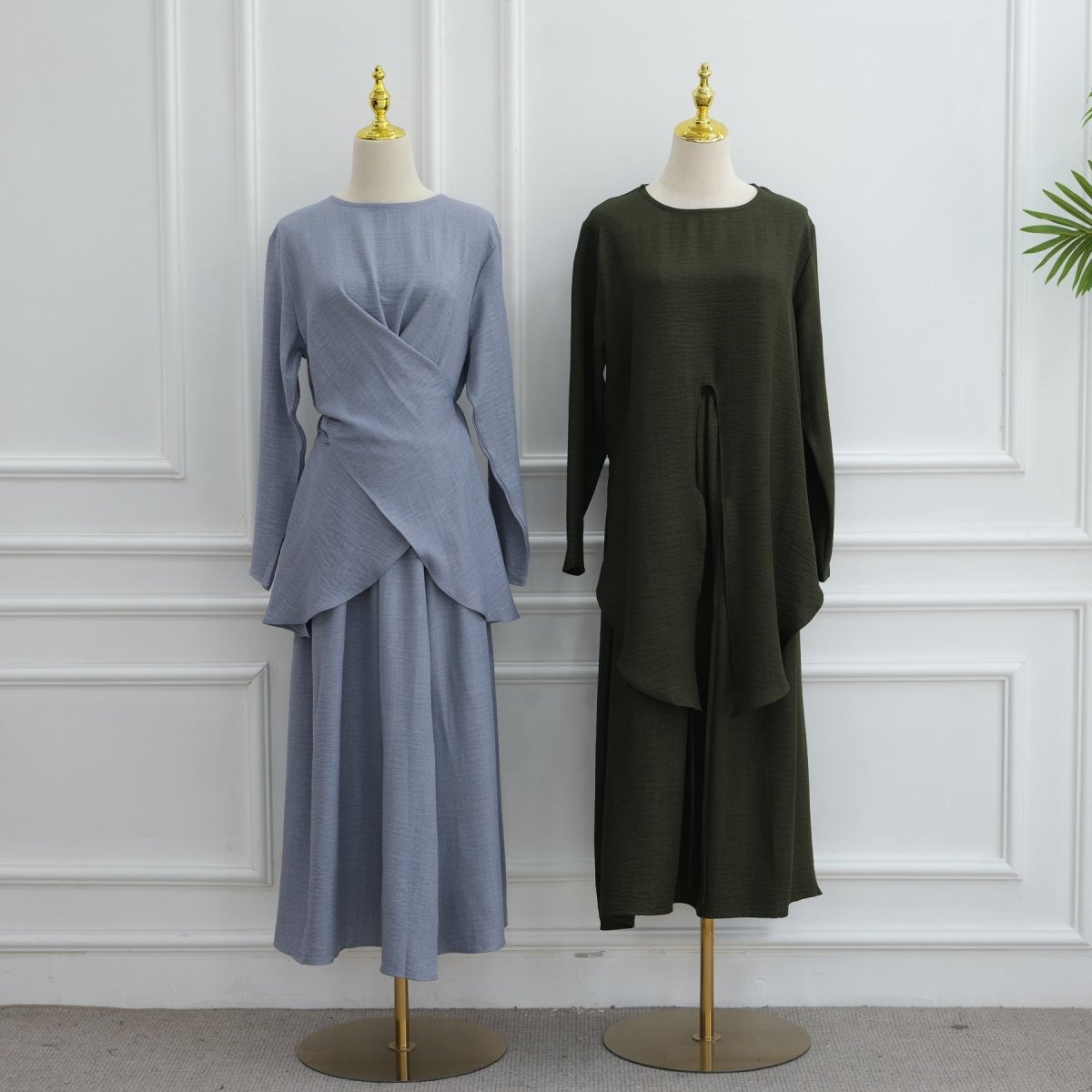 Cross-Wrap Waist Top & A-Line Maxi Skirt Set(MS475) - Mariam's Collection