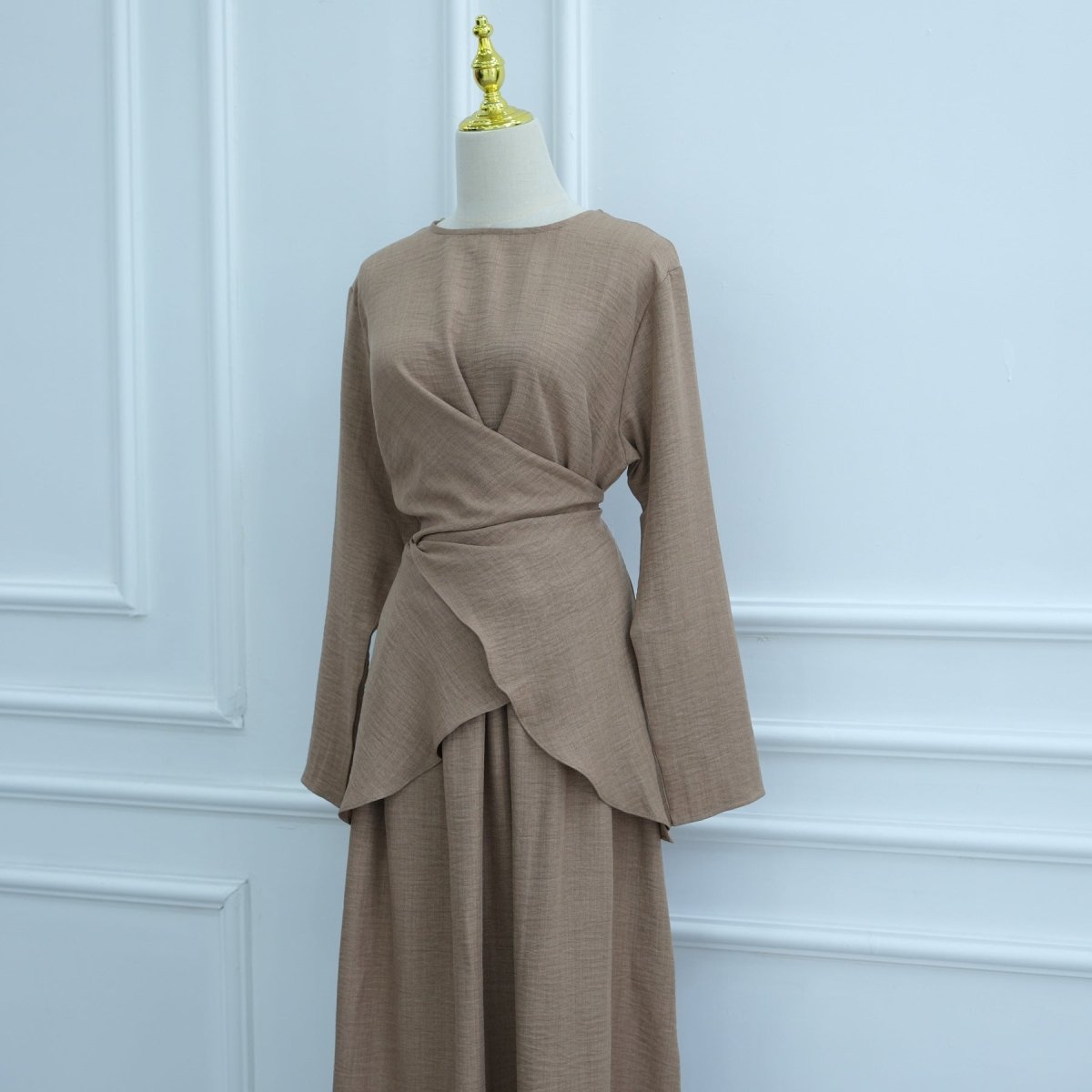 Cross-Wrap Waist Top & A-Line Maxi Skirt Set(MS475) - Mariam's Collection