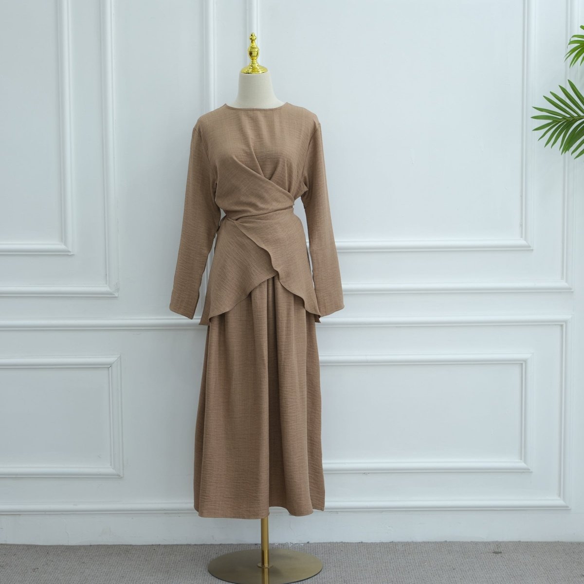 Cross-Wrap Waist Top & A-Line Maxi Skirt Set(MS475) - Mariam's Collection