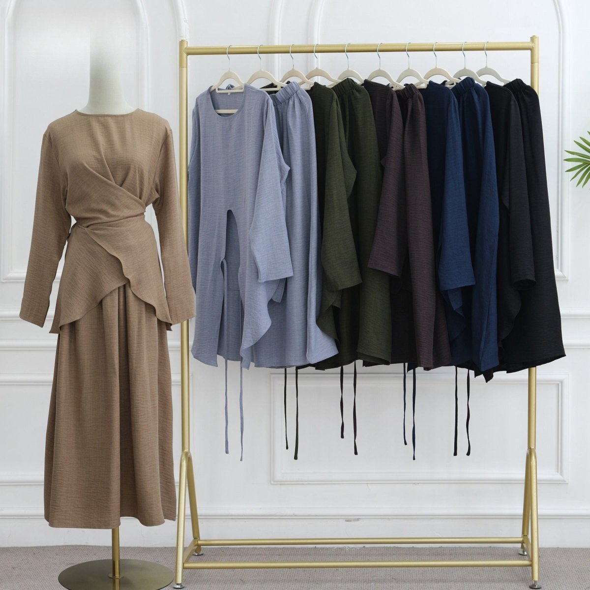 Cross-Wrap Waist Top & A-Line Maxi Skirt Set(MS475) - Mariam's Collection