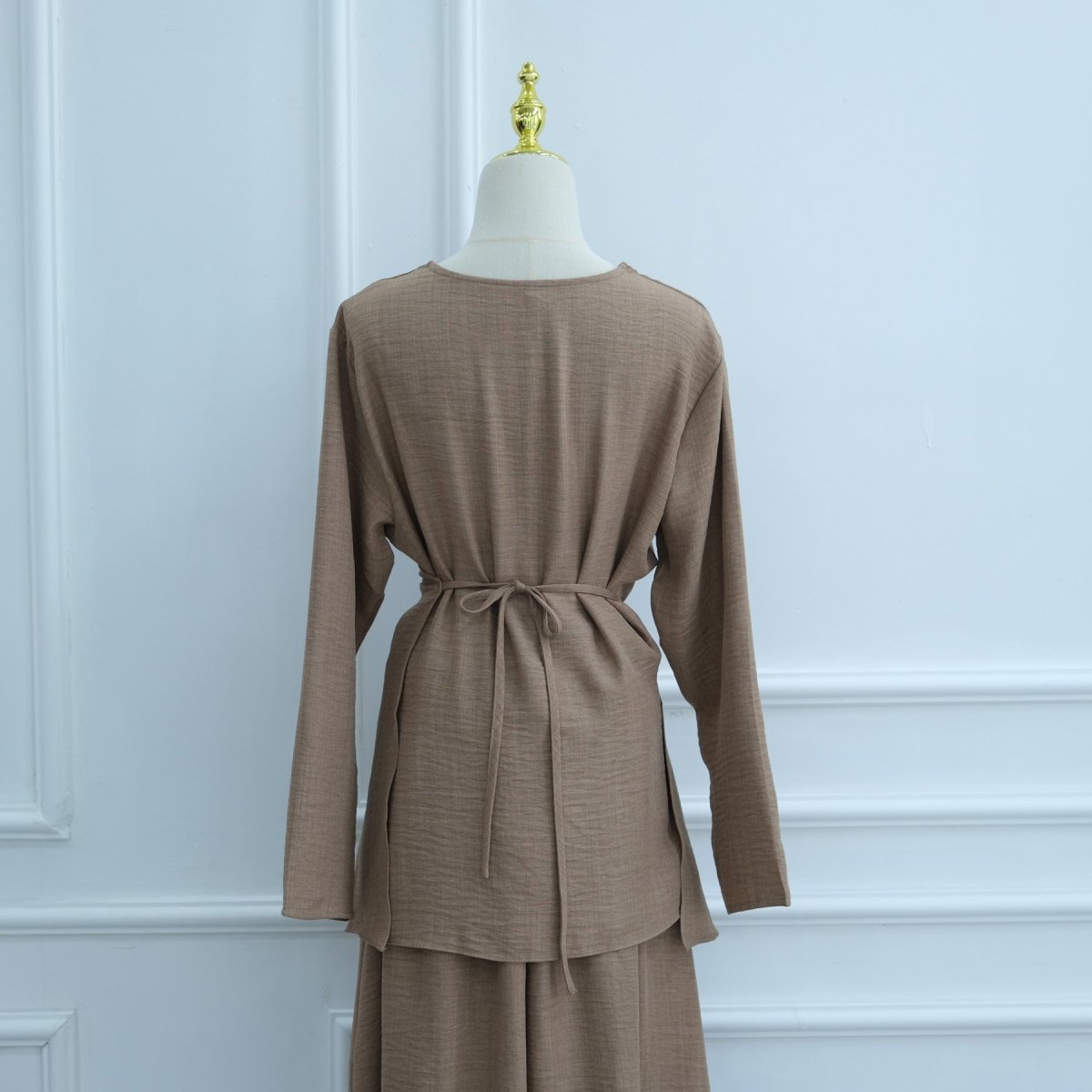 Cross-Wrap Waist Top & A-Line Maxi Skirt Set(MS475) - Mariam's Collection