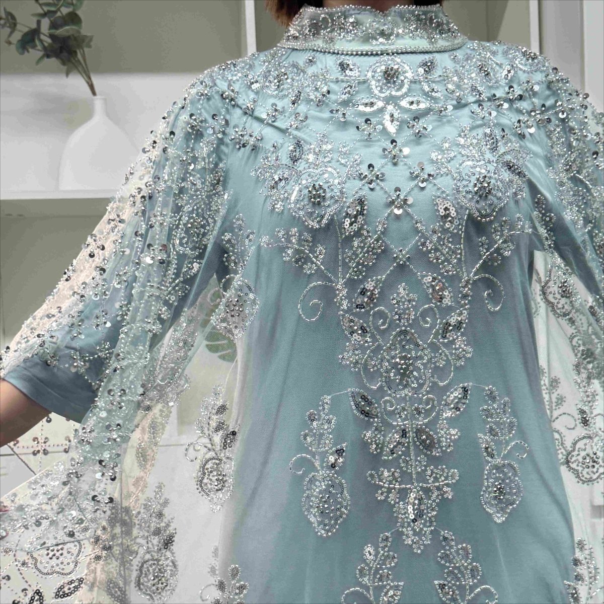 Crystal encrusted cape abaya suitable for Eid weddings and formal events