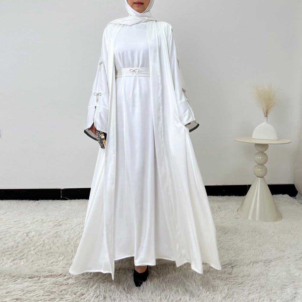 Crystal Bow Embellished Abaya 4 - Piece Set(MOA253) - Mariam's Collection