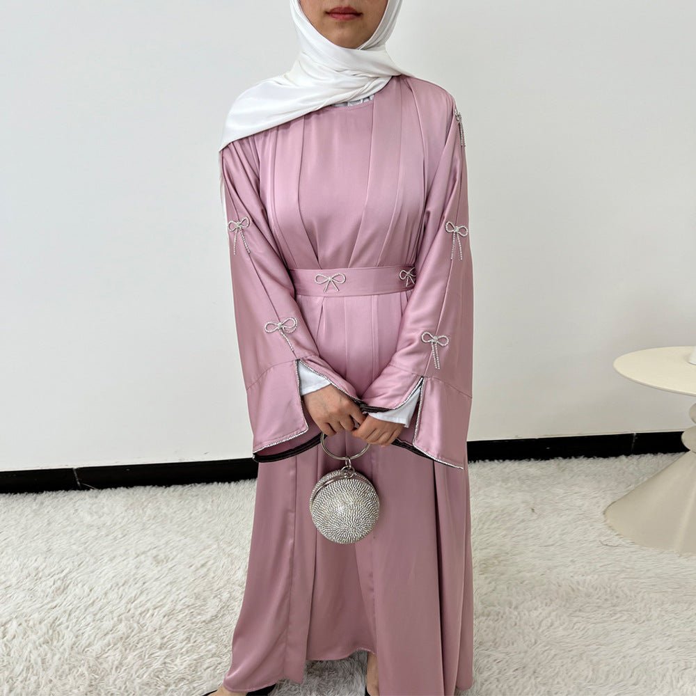 Crystal Bow Embellished Abaya 4 - Piece Set(MOA253) - Mariam's Collection