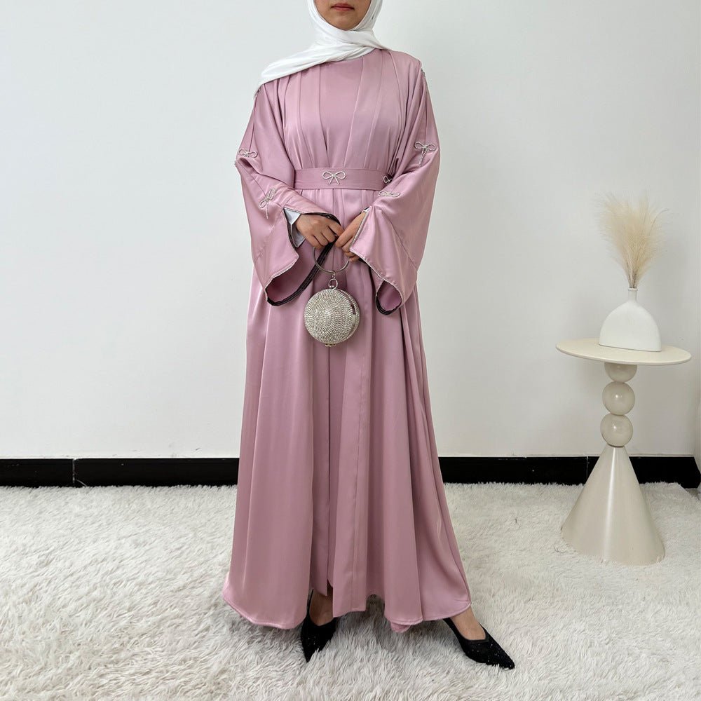 Crystal Bow Embellished Abaya 4 - Piece Set(MOA253) - Mariam's Collection
