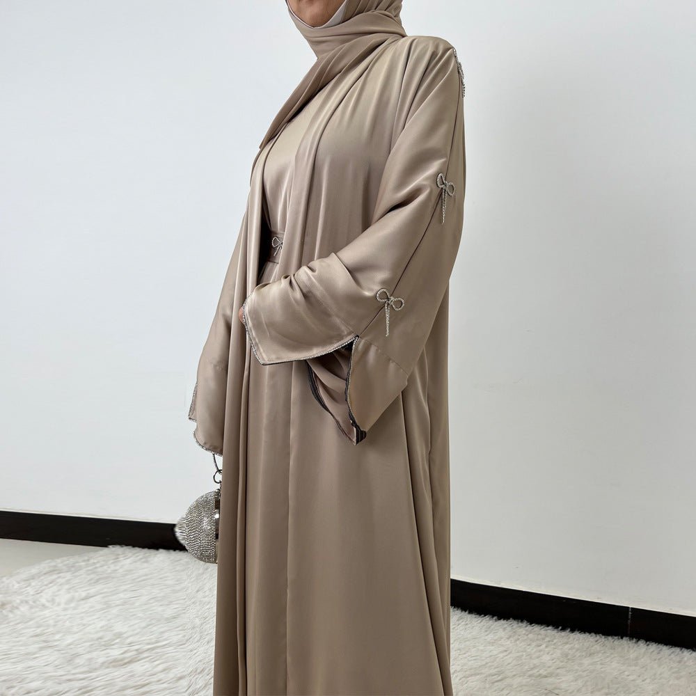 Crystal Bow Embellished Abaya 4 - Piece Set(MOA253) - Mariam's Collection