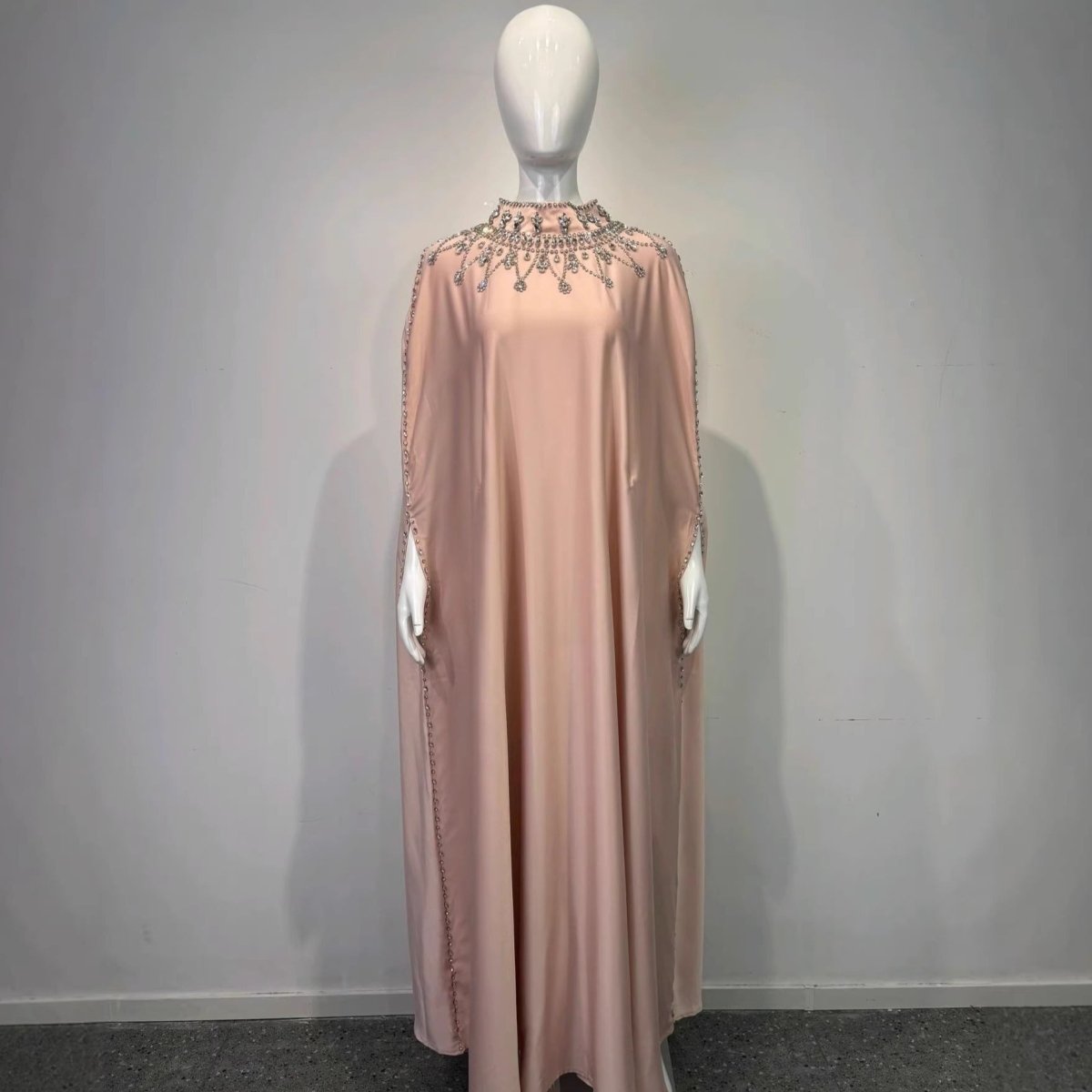 Crystal Embellished Cape Kaftan(MA418), Pink / XXL