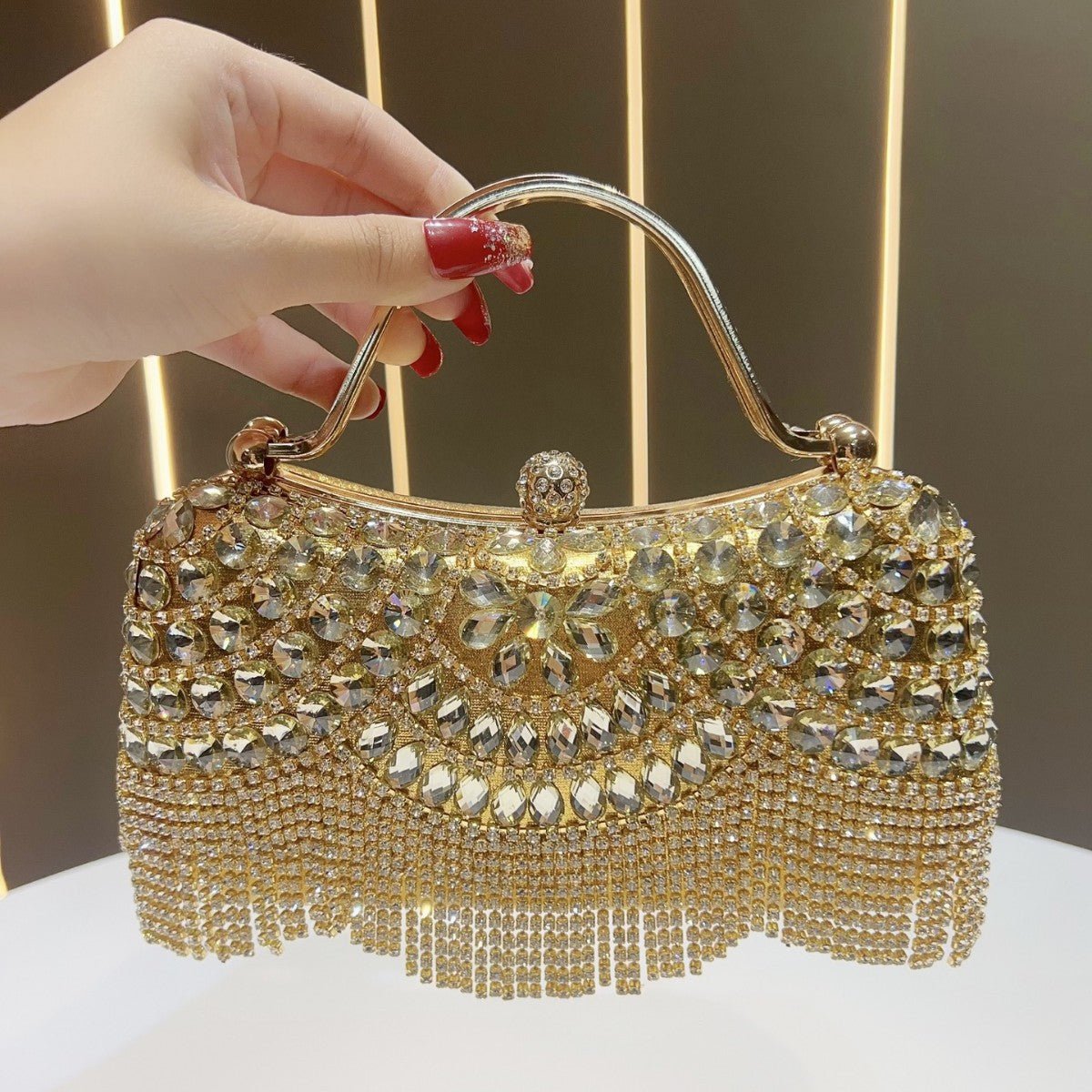Crystal - Embellished Clutch Bag with Tassels – Versatile Evening Purse for Weddings & Galas (MAC276) - Mariam's Collection