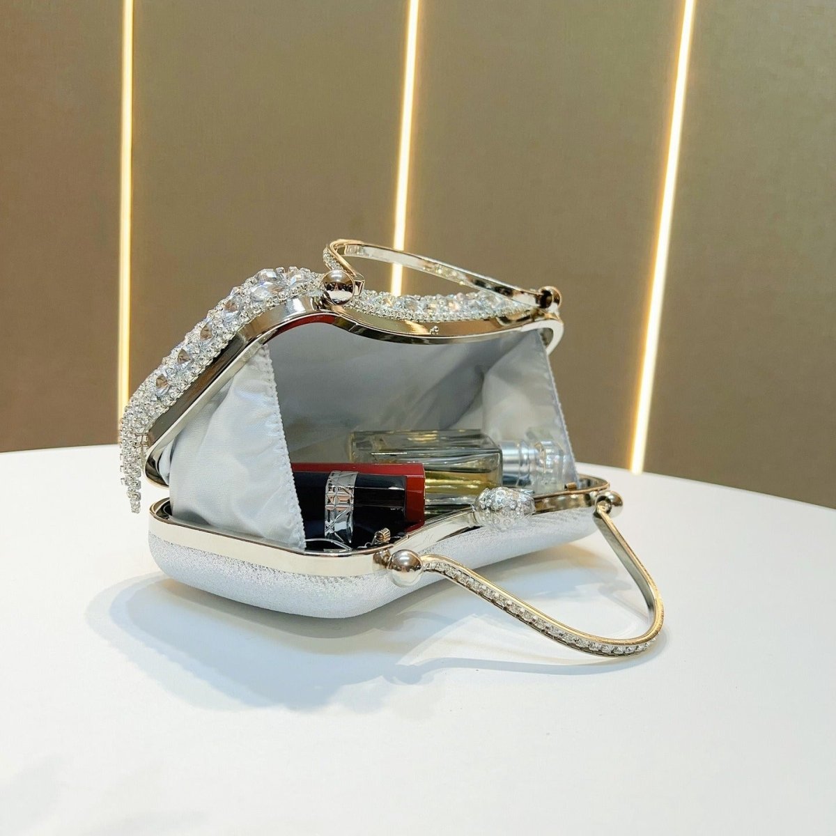 Crystal - Embellished Clutch Bag with Tassels – Versatile Evening Purse for Weddings & Galas (MAC276) - Mariam's Collection