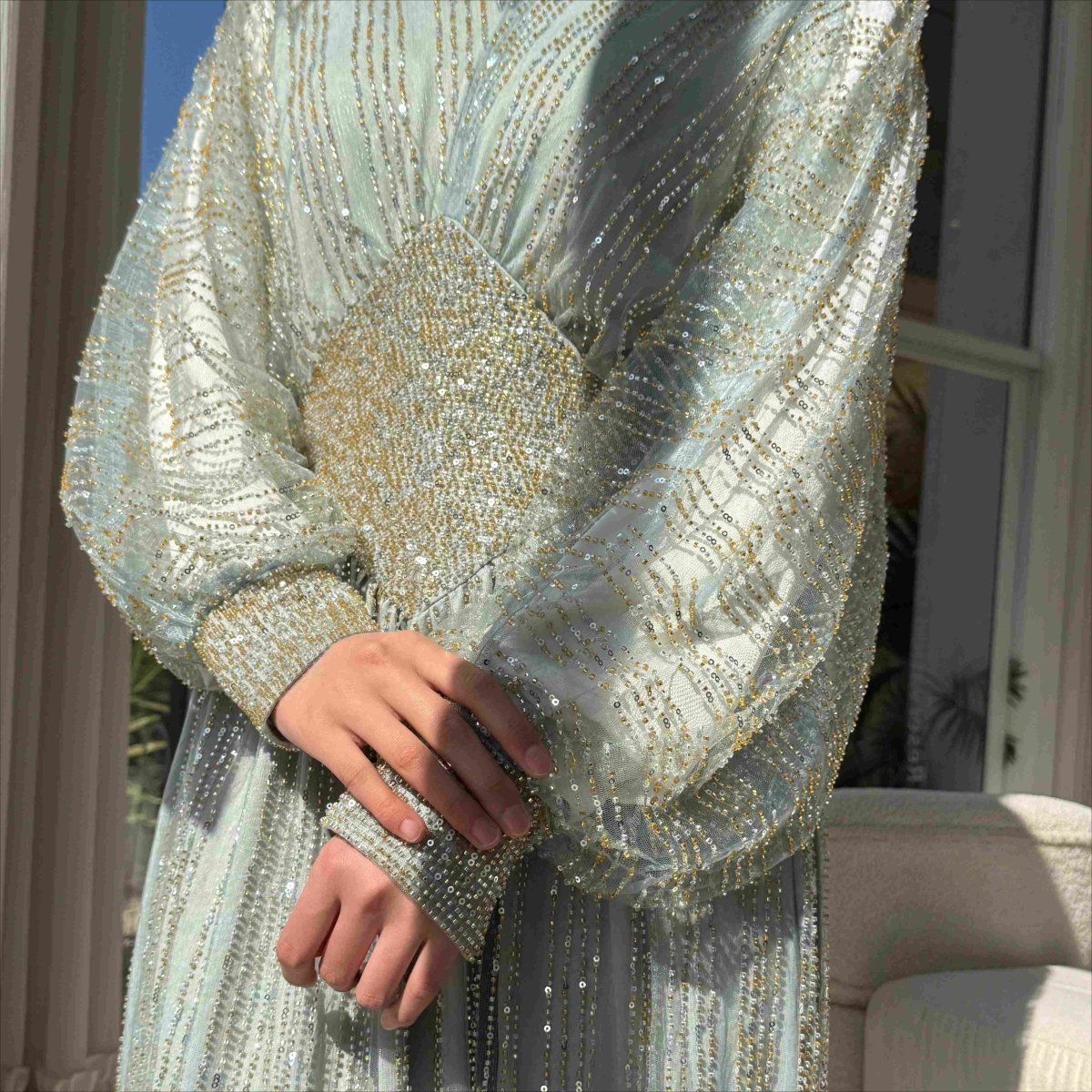Crystal - Embellished Elegant Abaya with Defined Waist Silhouette (MA391) - Mariam's Collection