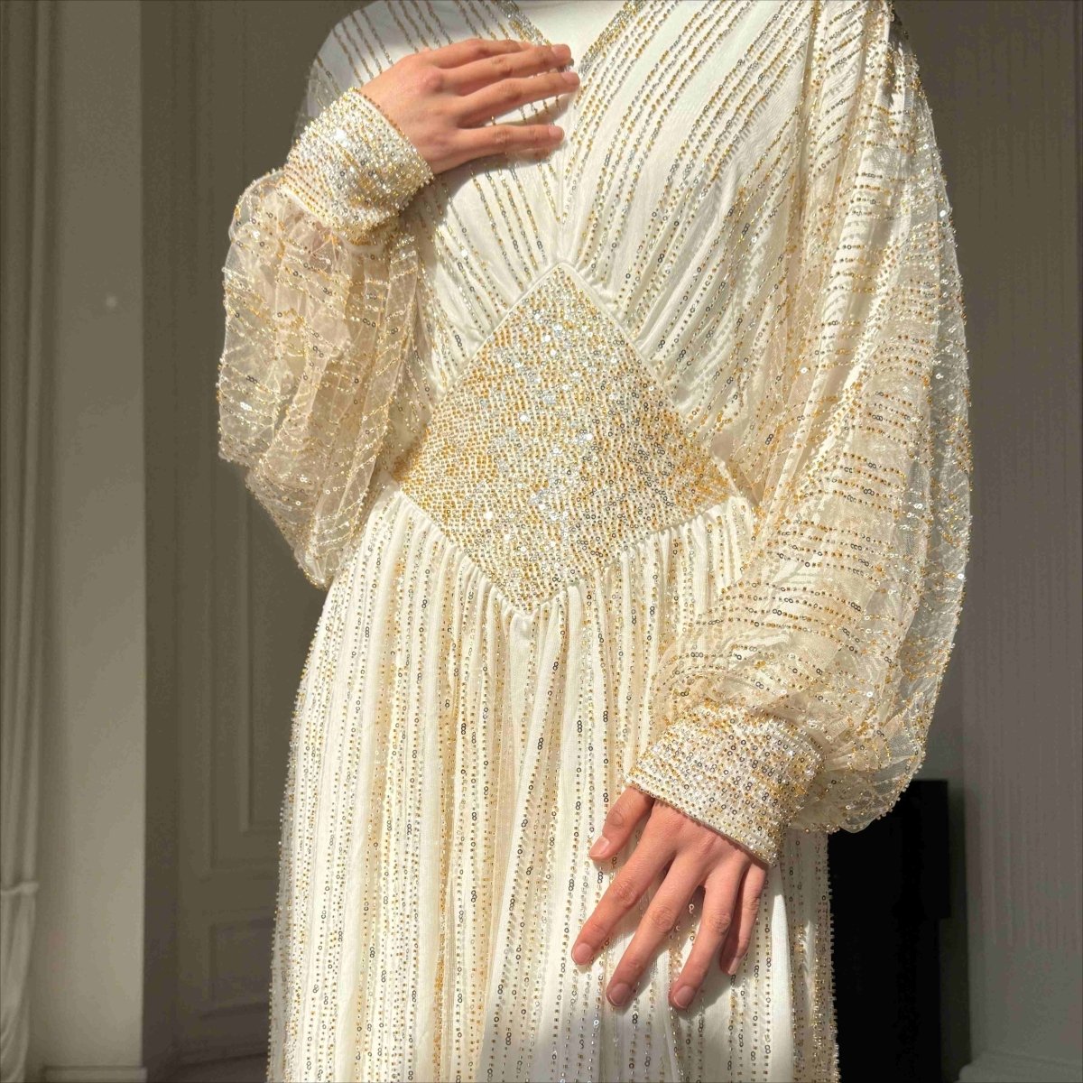 Crystal - Embellished Elegant Abaya with Defined Waist Silhouette (MA391) - Mariam's Collection