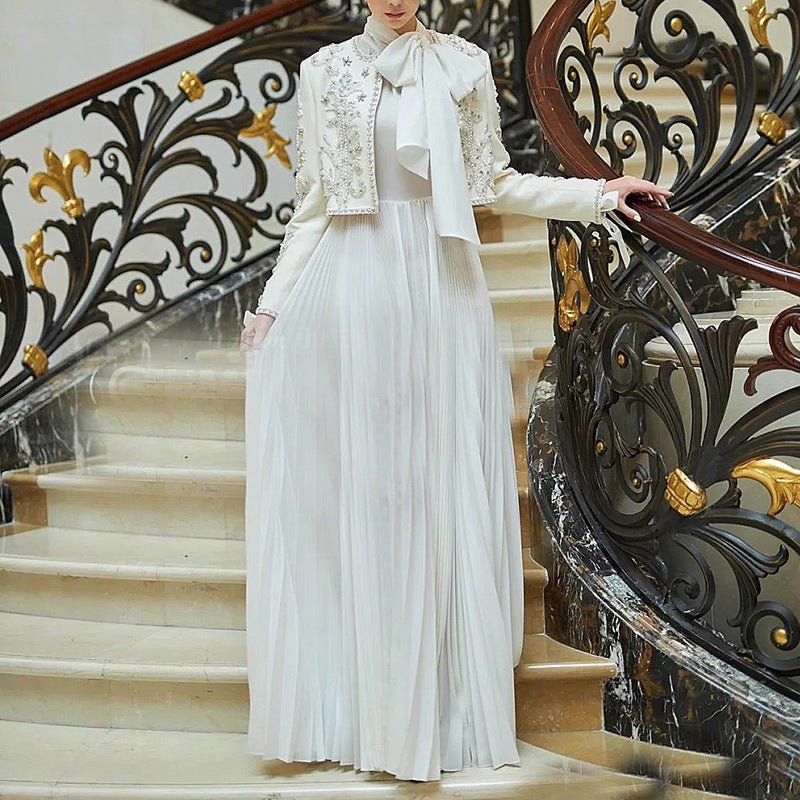 Crystal Embellished Jacket & Pleated Skirt Set(MS305) - Mariam's Collection