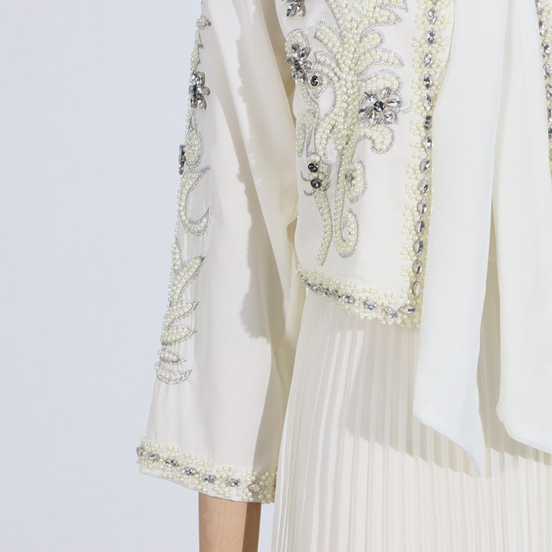 Crystal Embellished Jacket & Pleated Skirt Set(MS305) - Mariam's Collection