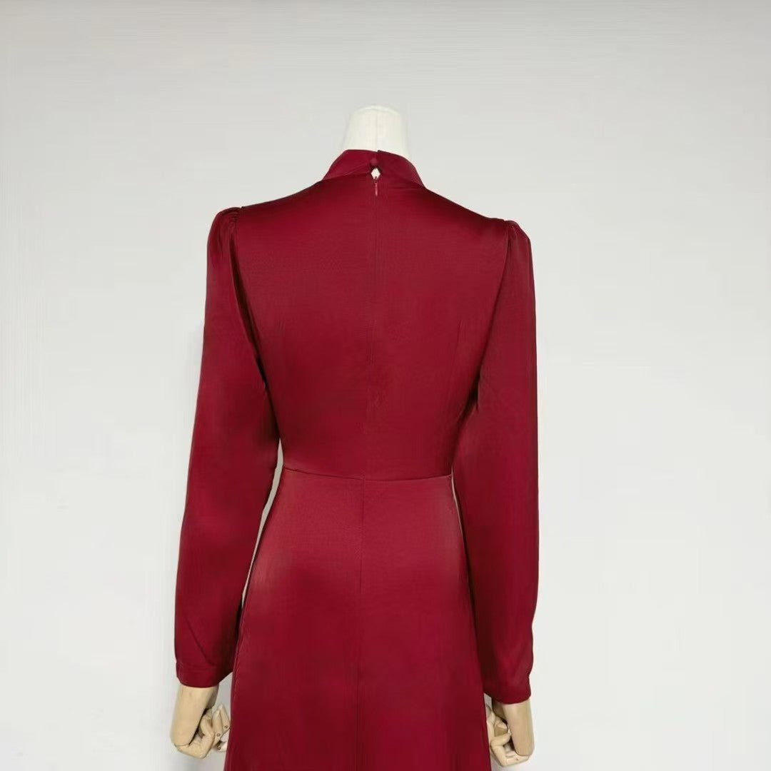 Crystal ruched dress in rich burgundy wine colourway