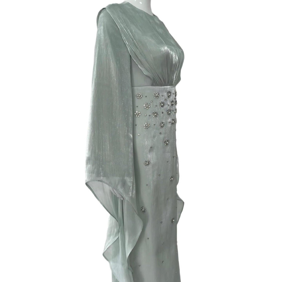 Crystal Embellished Shimmer Satin Maxi Dress(MS541) - Mariam's Collection