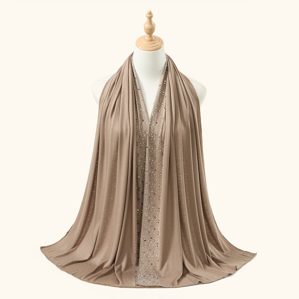 Crystal & Gold Baguette Rhinestone Embellished Hijab Scarf(MH254) - Mariam's Collection
