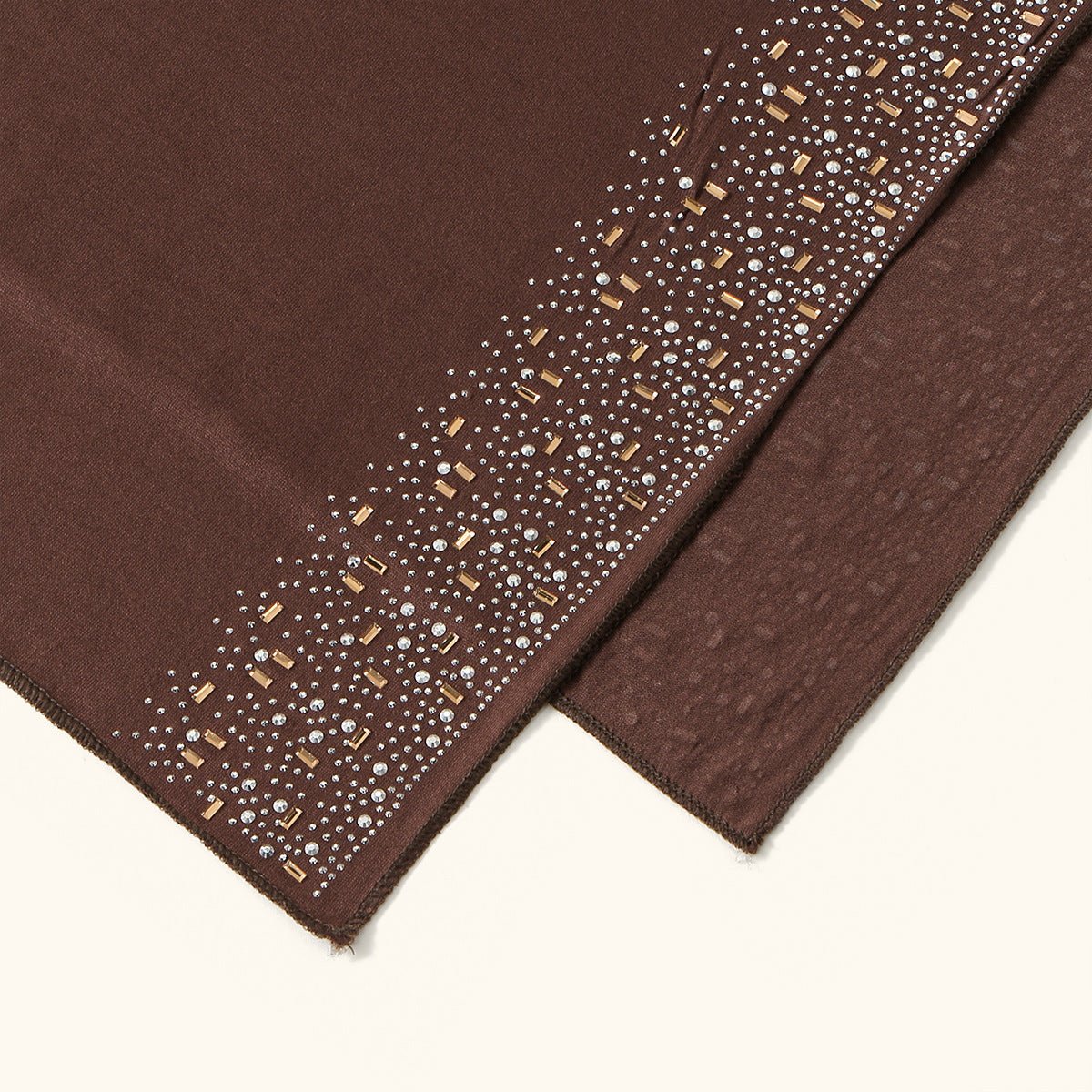 Crystal & Gold Baguette Rhinestone Embellished Hijab Scarf(MH254) - Mariam's Collection