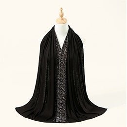 Crystal & Gold Baguette Rhinestone Embellished Hijab Scarf(MH254) - Mariam's Collection