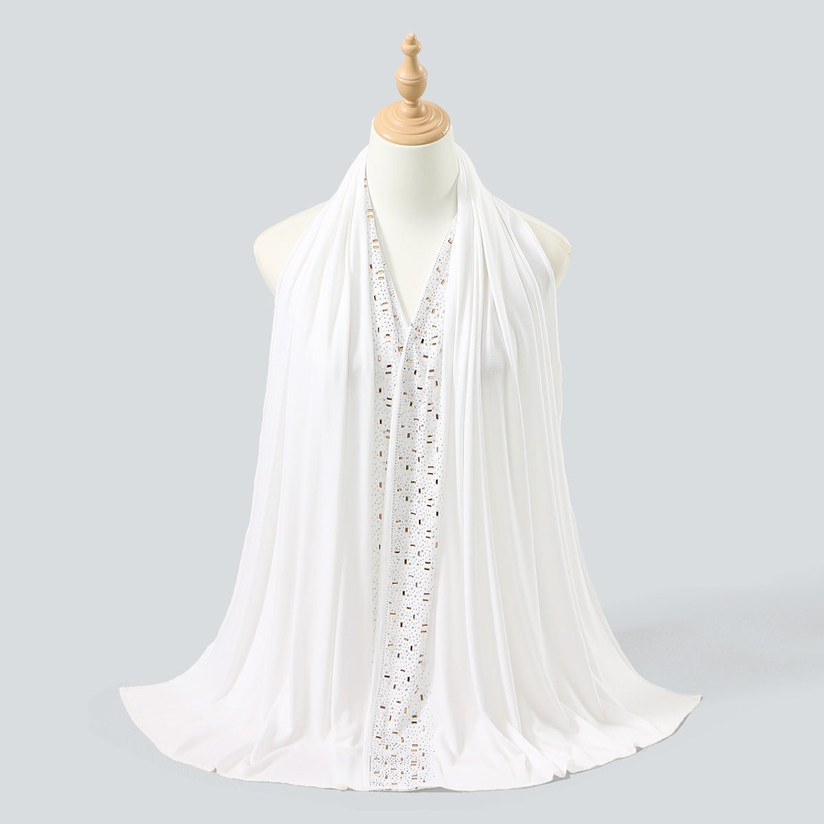 Crystal & Gold Baguette Rhinestone Embellished Hijab Scarf(MH254) - Mariam's Collection