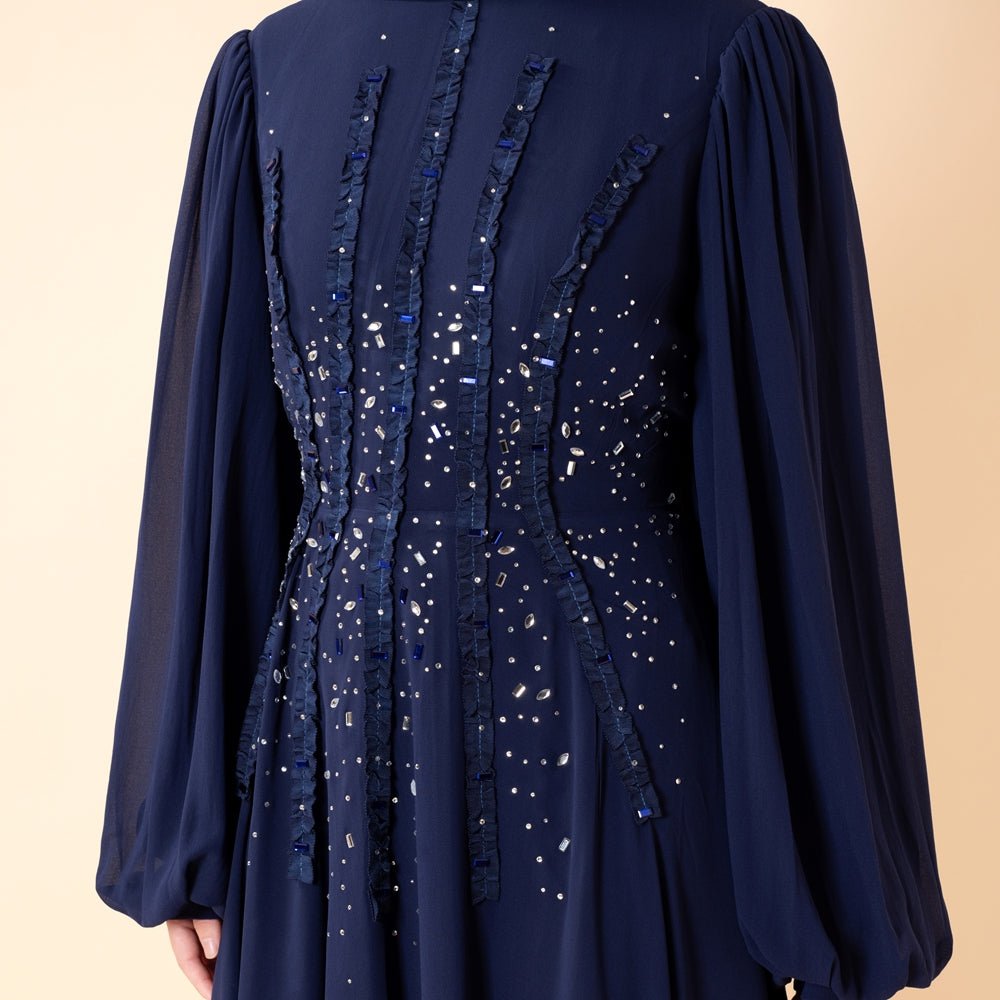 Crystal Hand - Embellished Chiffon Evening Abaya(MA356) - Mariam's Collection