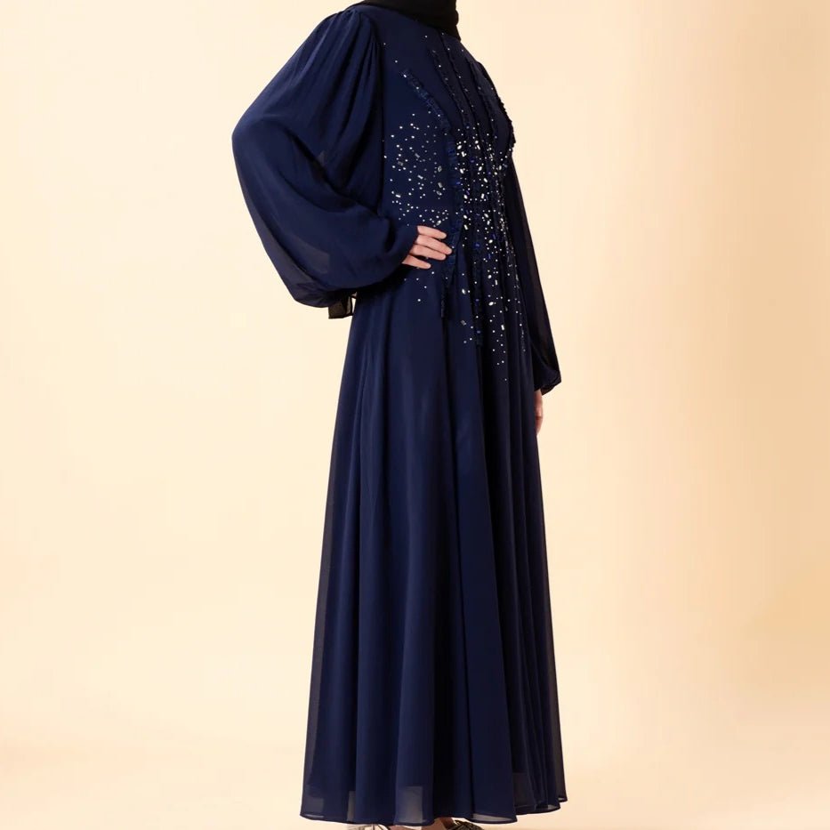 Crystal Hand - Embellished Chiffon Evening Abaya(MA356) - Mariam's Collection