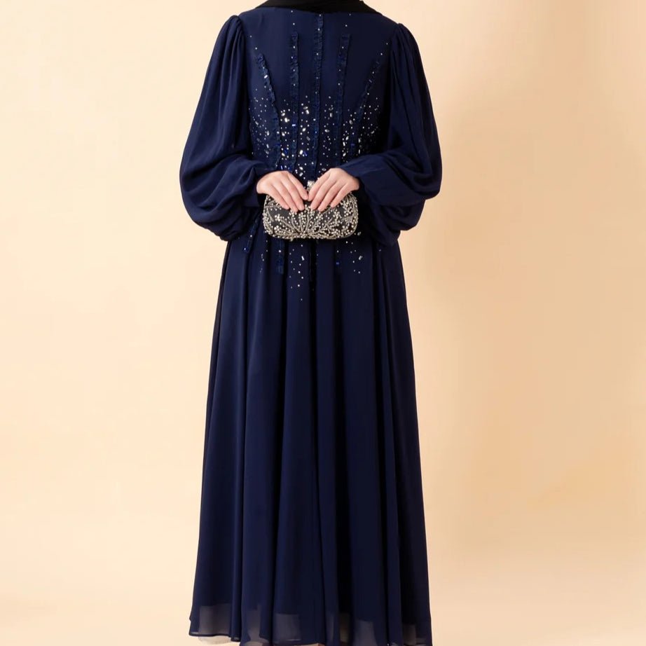 Crystal Hand - Embellished Chiffon Evening Abaya(MA356) - Mariam's Collection