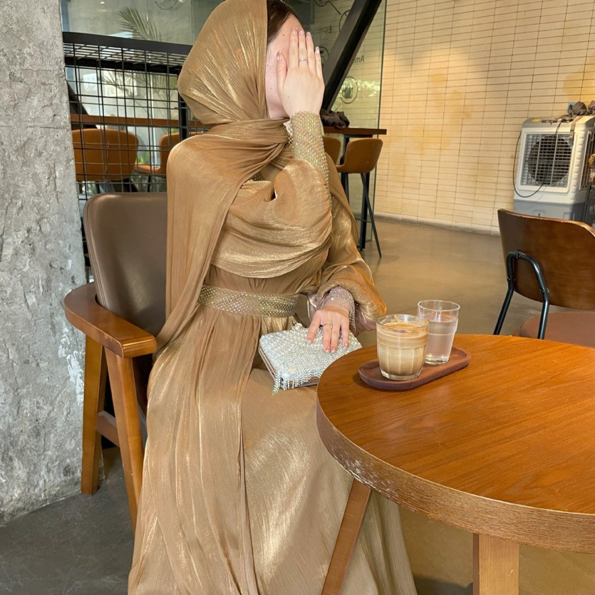 Crystal Mesh Embellished Abaya Set(MOA258) - Mariam's Collection