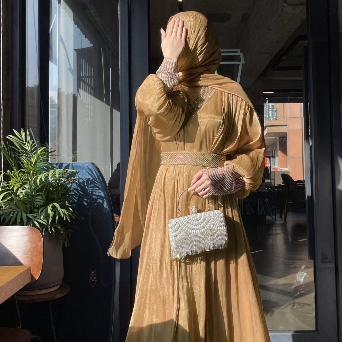 Crystal Mesh Embellished Abaya Set(MOA258) - Mariam's Collection