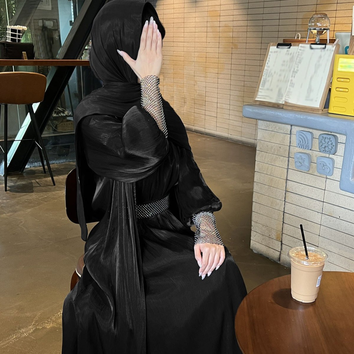 Crystal Mesh Embellished Abaya Set(MOA258) - Mariam's Collection