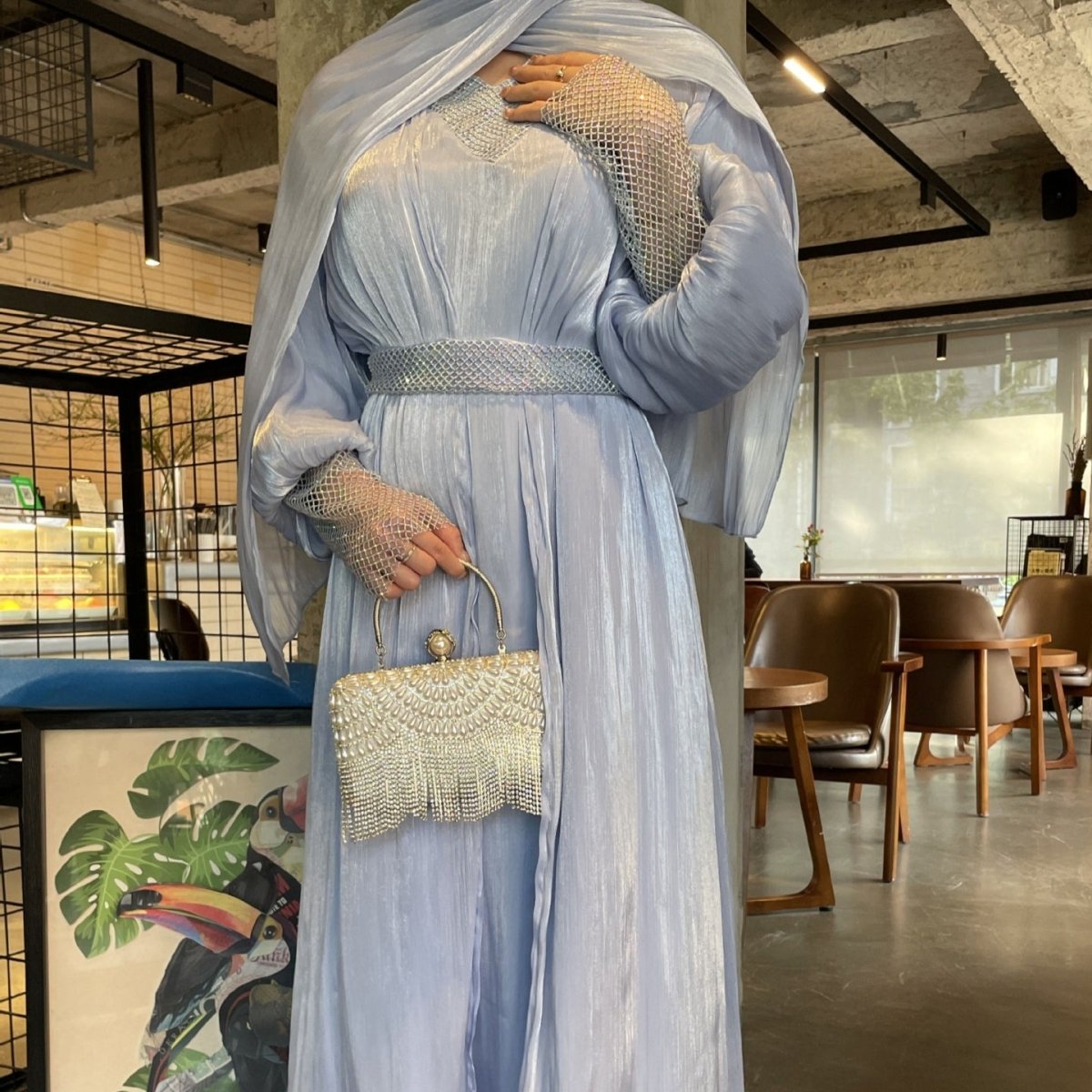 Crystal Mesh Embellished Abaya Set(MOA258) - Mariam's Collection