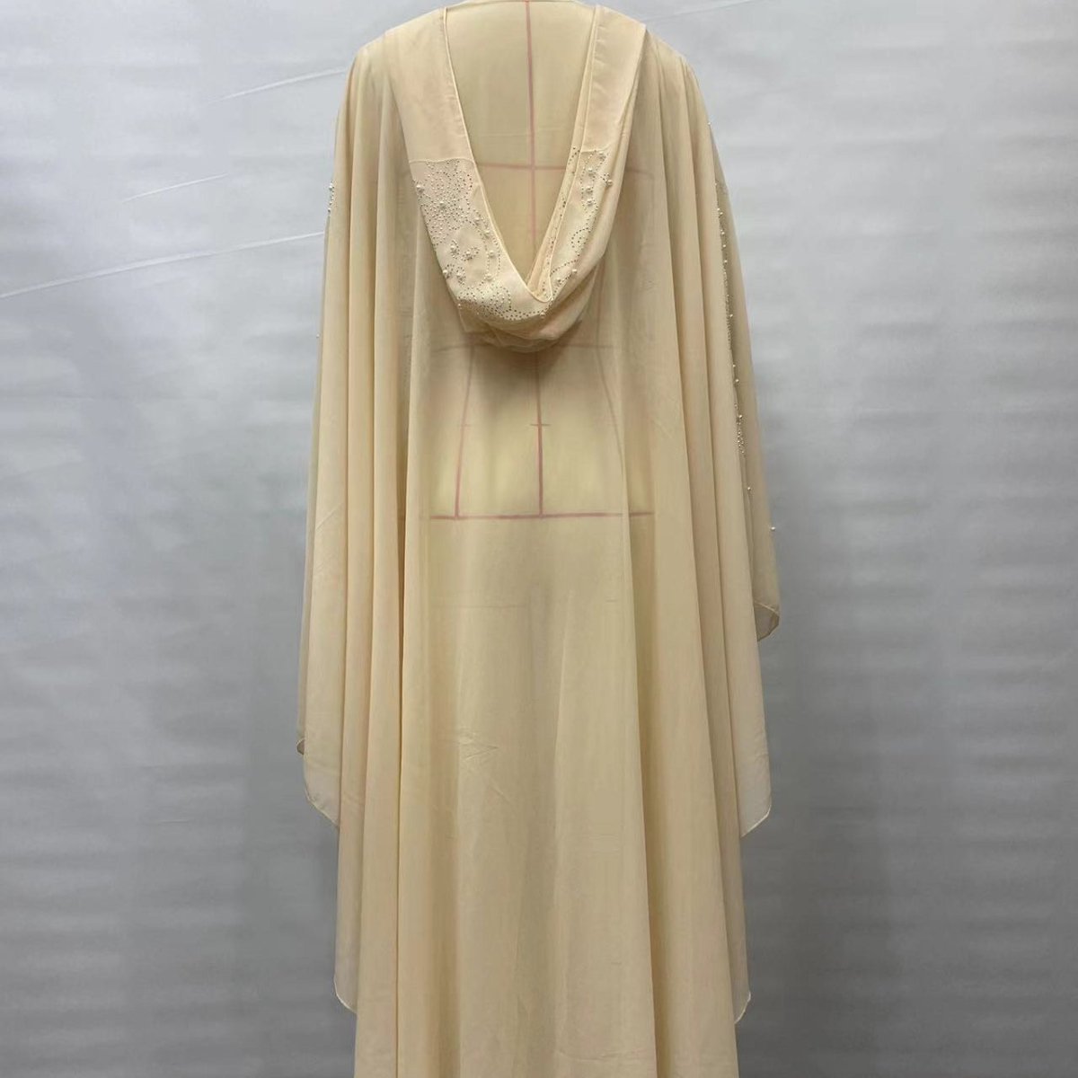 Crystal & Pearl Embellished Hooded Cape Abaya(MA366) - Mariam's Collection