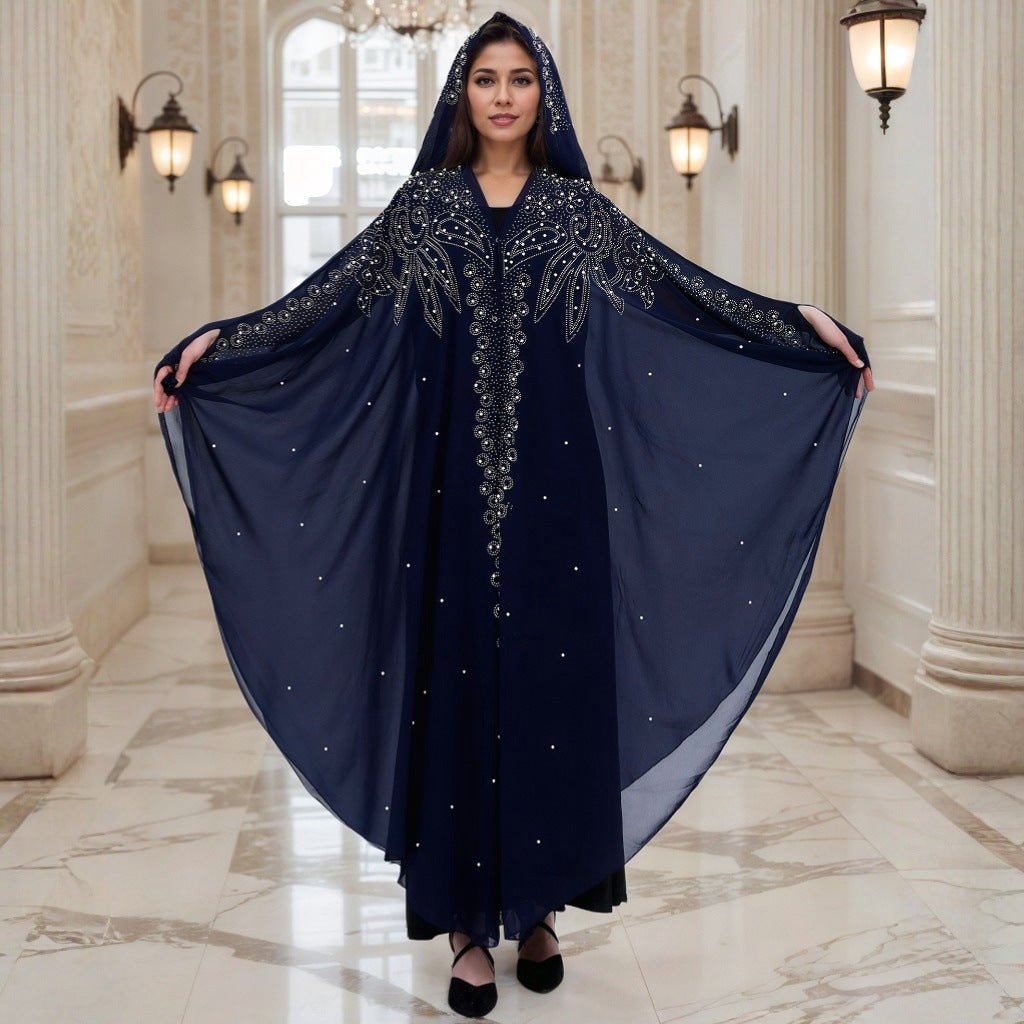 Crystal & Pearl Embellished Hooded Cape Abaya