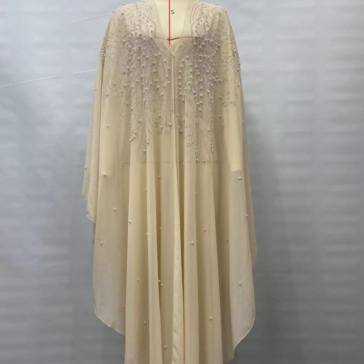 Crystal & Pearl Embellished Hooded Cape Abaya(MA366) - Mariam's Collection