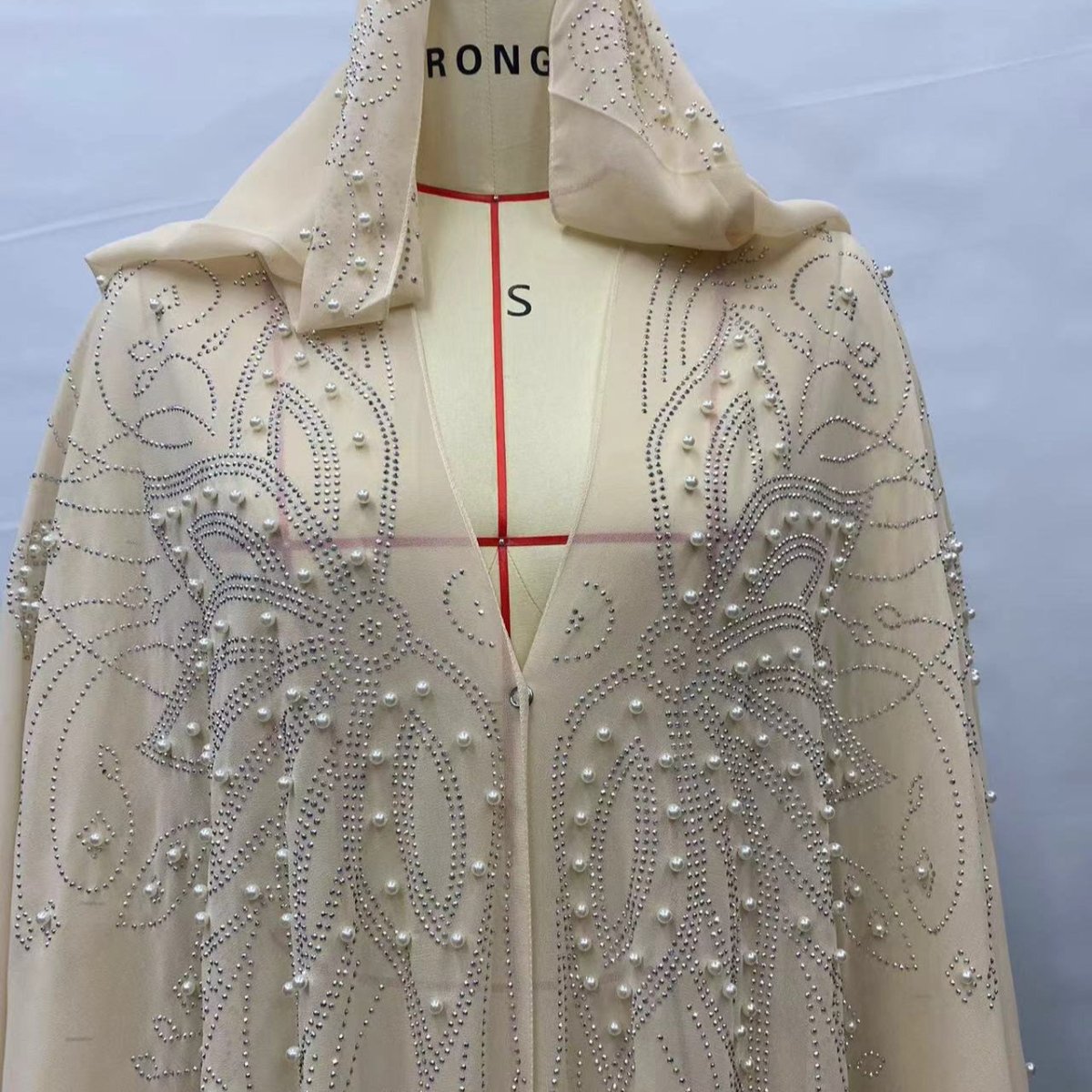 Crystal & Pearl Embellished Hooded Cape Abaya(MA366) - Mariam's Collection