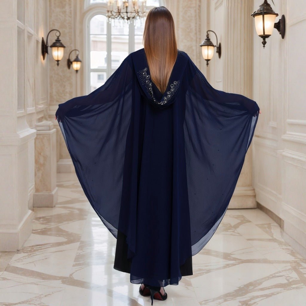 Crystal & Pearl Embellished Hooded Cape Abaya