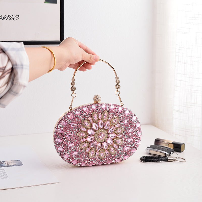 Crystal Sunflower Evening Clutch | Rhinestone Party Bag with Chain Handle(MAC356) - Mariam's Collection