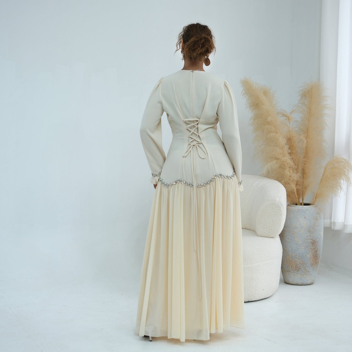 Neckline and puff shoulder editorial view